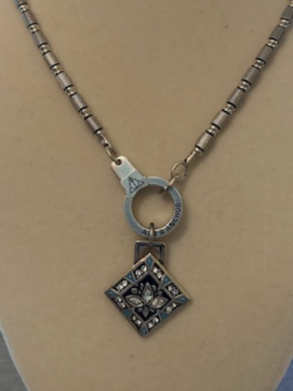 Air & Anchor Lotus Flower Necklace Blue Crystal Pendant Silver Tone Minimalist - Picture 4 of 9